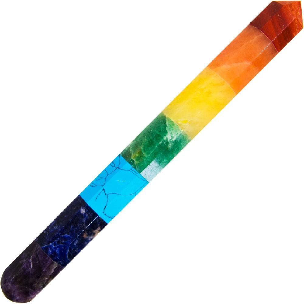 6&quot; Gemstone Faceted Massage Wand - Chakras, SKU KH-76144, UPC 6016220380352