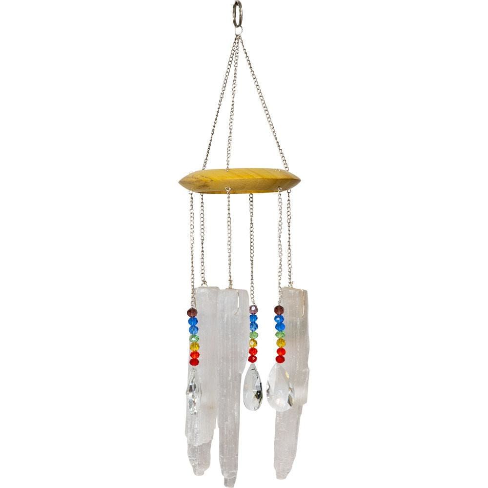 15&quot; Selenite &amp; Crystal Suncatcher - Mobile with Chakra Beads, SKU KH-31352, UPC 6016206887899