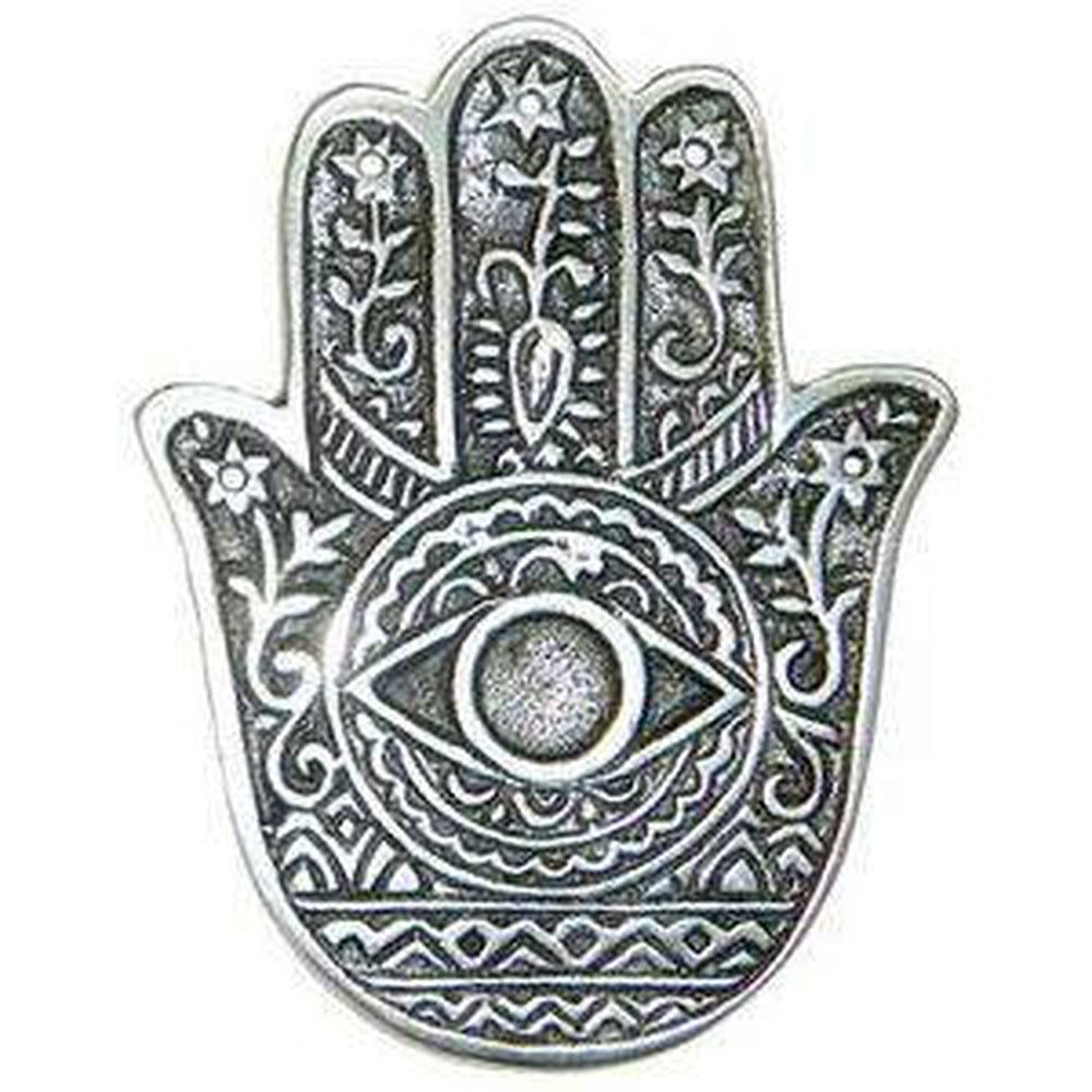 4.25&quot; Hamsa Hand Metal Incense Burner, SKU IB22, UPC 6016010514523