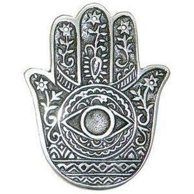 4.25&quot; Hamsa Hand Metal Incense Burner, SKU IB22, UPC 6016010514523