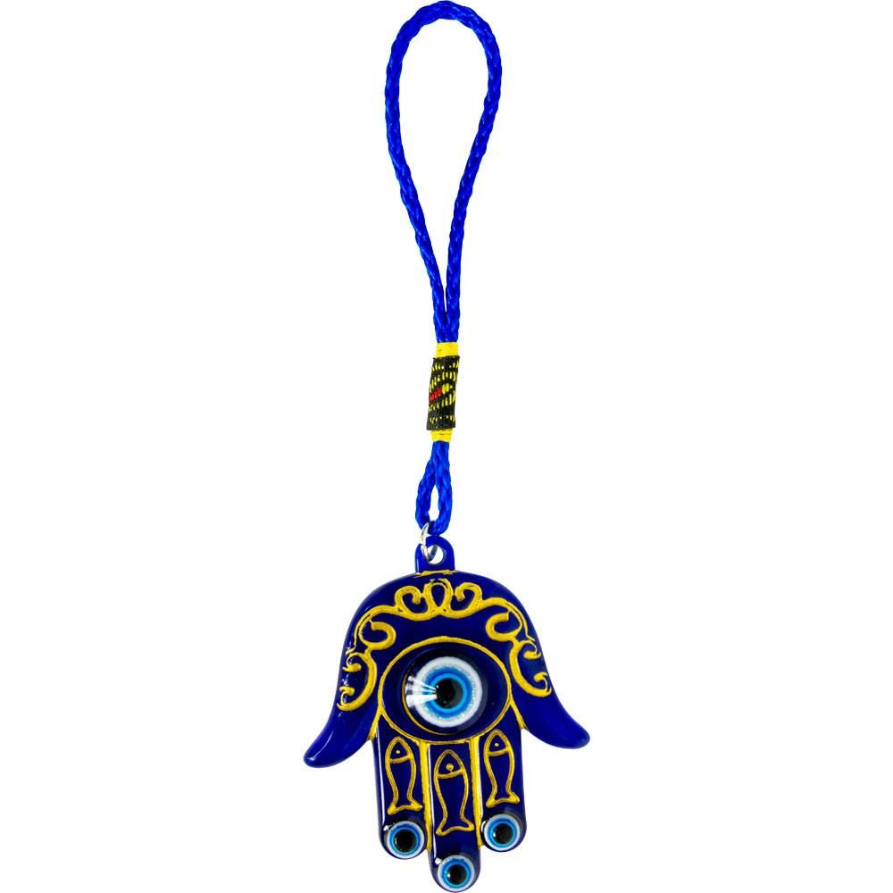 6&quot; Evil Eye Talisman - Fatima Hand with Golden Inlay, SKU KH-63433, UPC 6016000302314