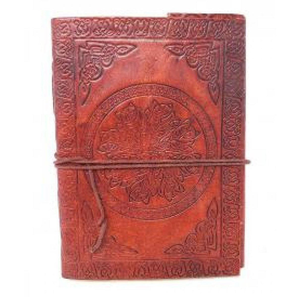5&quot; x 7&quot; Celtic Mandala Embossed Leather Journal with Cord, SKU JB75-KM, UPC 6016208367351