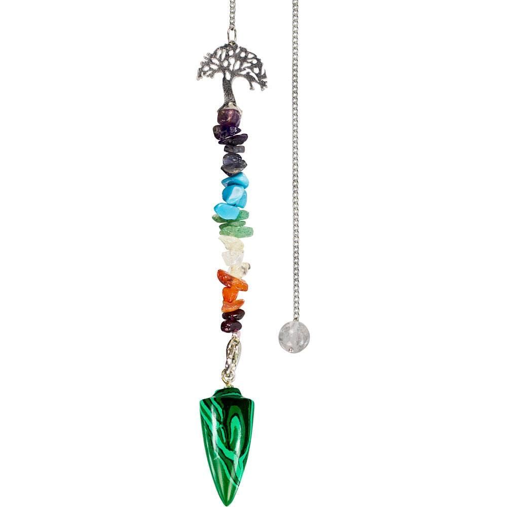 Curved Pendulum - Malachite Tree with Chakra, SKU KH-61037, UPC 6016201516589