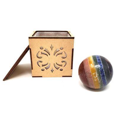 40-55 mm Seven Chakra Gemstone Sphere with Wooden Box, SKU Sphere-19, UPC 6016008450482