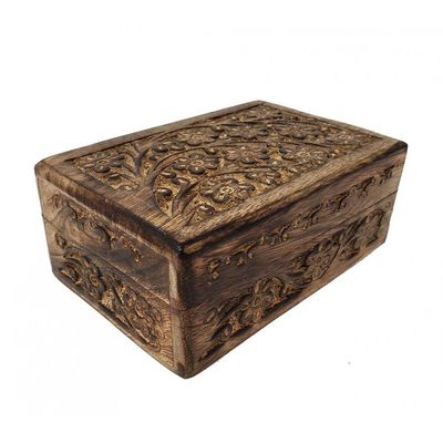 4&quot; x 6&quot; Carved Wood Box with Latch - Floral, SKU B46, UPC 6016202954960