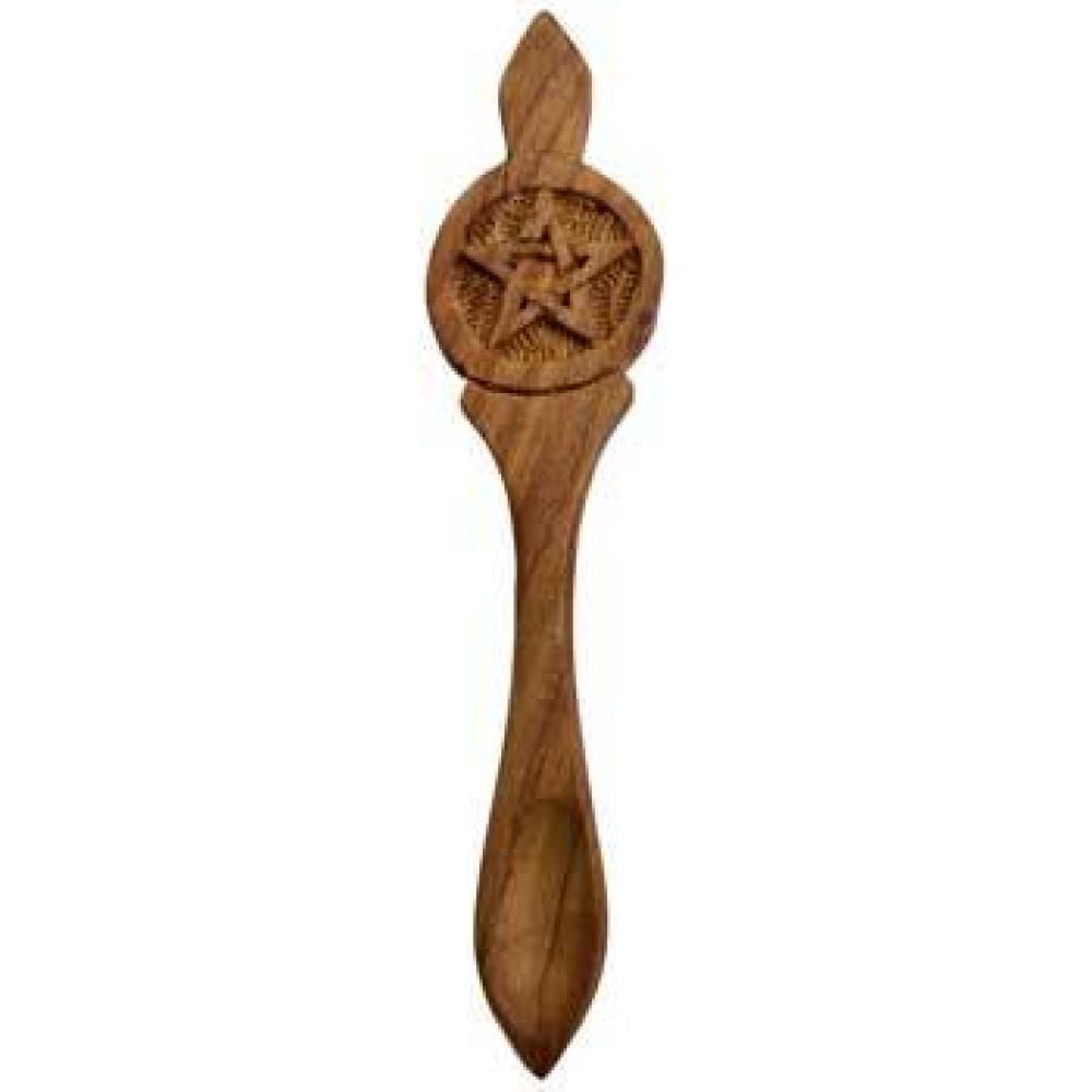 6.5&quot; Pentagram Ritual Sheesham Wood Spoon, SKU SPS01, UPC 6016221432494