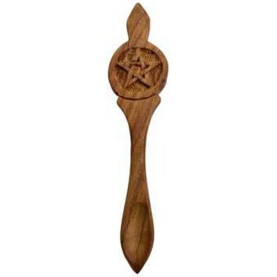 6.5&quot; Pentagram Ritual Sheesham Wood Spoon, SKU SPS01, UPC 6016221432494