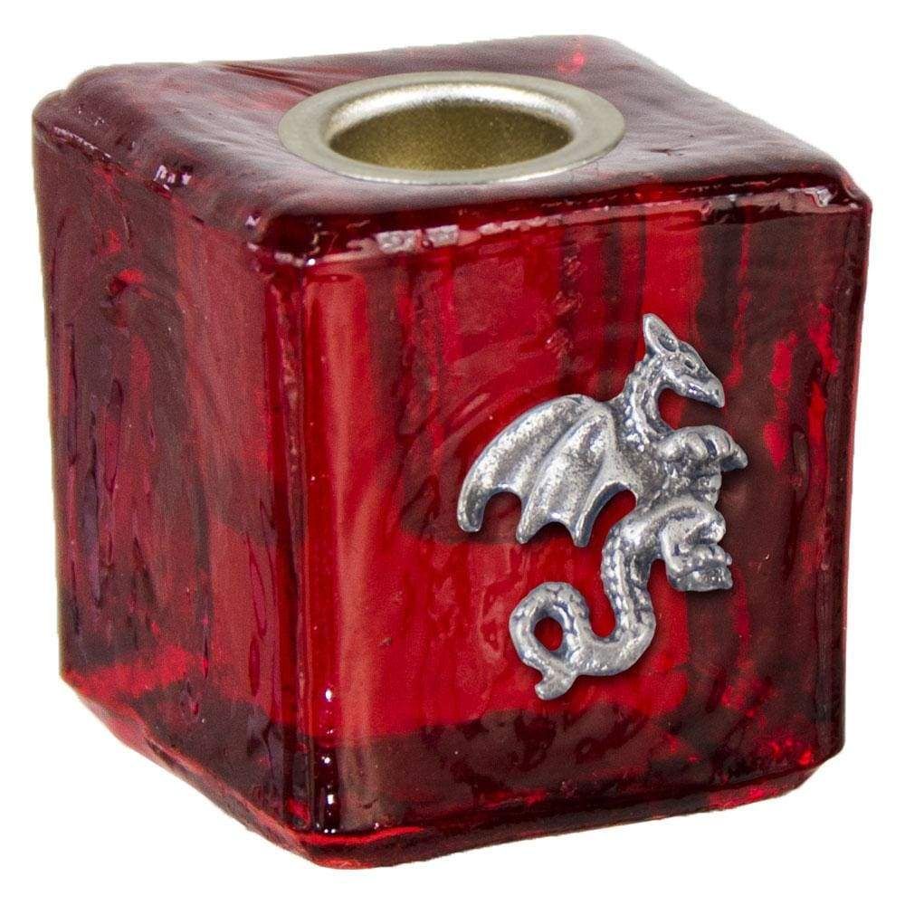 1.25&quot; Mini Glass Candle Holder Cube - Red Dragon, SKU KH-03572, UPC 6016201023001