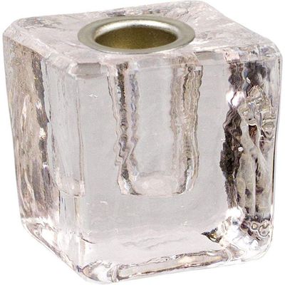 1.25&quot; Mini Glass Candle Holder Cube - Clear, SKU KH-03516, UPC 6016210364324