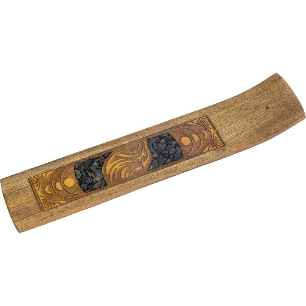 10&quot; Laser Etched Wood Incense Holder - Wolf with Black Onyx Inlay, SKU KH-89642, UPC 6016212410487