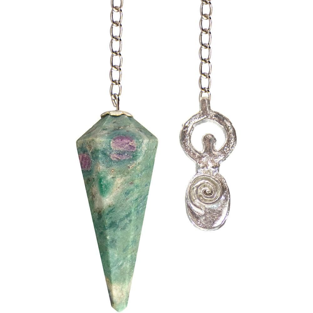 Hexagonal Pendulum - Ruby Zoisite with Spiral Goddess, SKU KH-61304, UPC 6016204792768