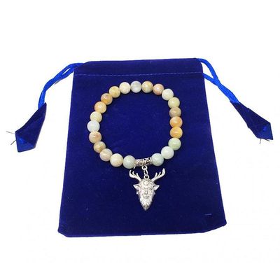 8 mm Elastic Bracelet Round Beads - Amazonite with Green Man in Velvet Bag, SKU BS76, UPC 601600122…
