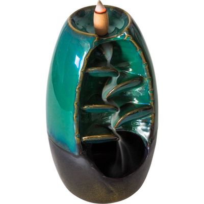 7.5&quot; Ceramic Backflow Incense Burner - Cascading Leaves, SKU KH-89613, UPC