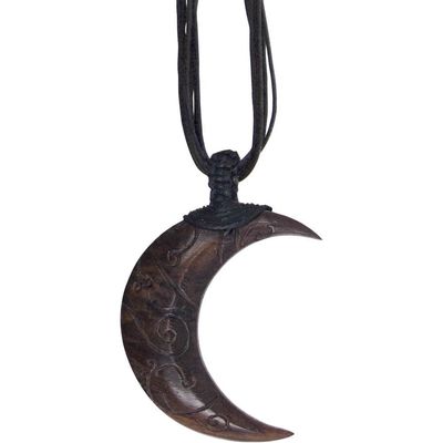 Wood Pendant with Black Cord - Moon, SKU KH-95010, UPC 6016201460400