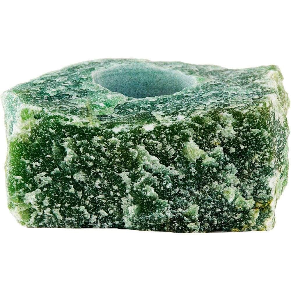 4-5&quot; Rough Gemstone Tealight Candle Holder - Green Aventurine, SKU KH-04631, UPC 6016203916943