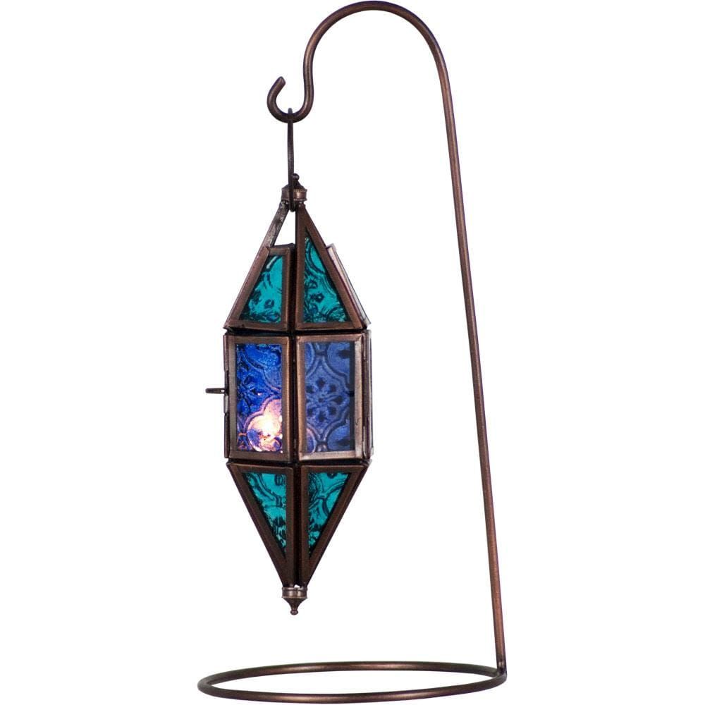 7.5&quot; Glass &amp; Metal Lantern - Chapel Aquamarine &amp; Blue, SKU KH-05209, UPC 6016227194129