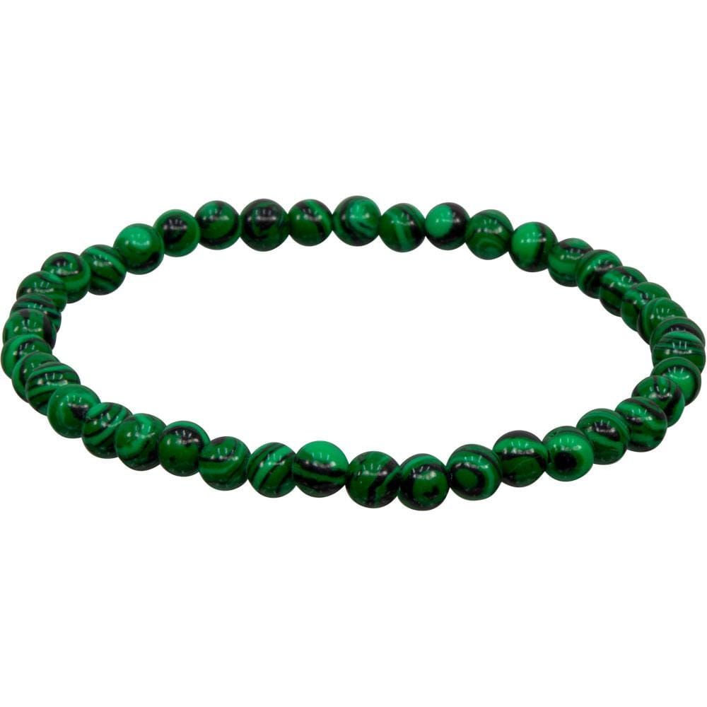 4 mm Elastic Bracelet Round Beads - Reconstituted Malachite, SKU KH-98331, UPC 6016200932922