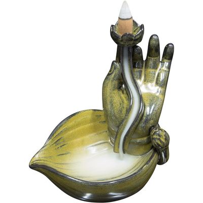 6&quot; Ceramic Backflow Incense Burner - Mudra Hand, SKU KH-89511, UPC 6016208281213