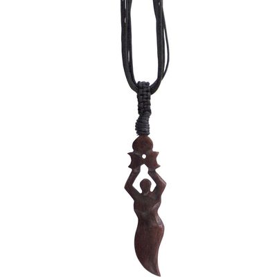 Wood Pendant with Black Cord - Goddess, SKU KH-98904, UPC 6016200306358