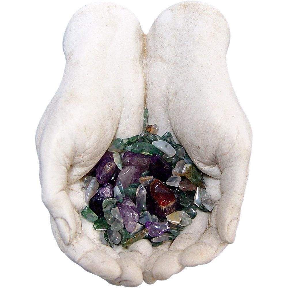3&quot; Gypsum Cement Figurine - Gods Hands with Stones, SKU KH-32007, UPC 6016213480403
