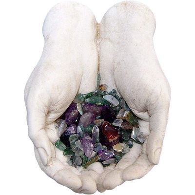 3&quot; Gypsum Cement Figurine - Gods Hands with Stones, SKU KH-32007, UPC 6016213480403
