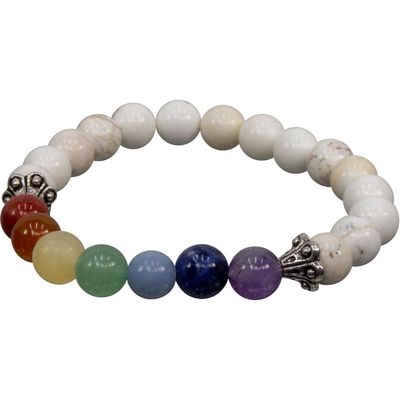 8 mm Elastic Bracelet Round Beads - Chakra &amp; Howlite, SKU KH-98597, UPC 6016215131181