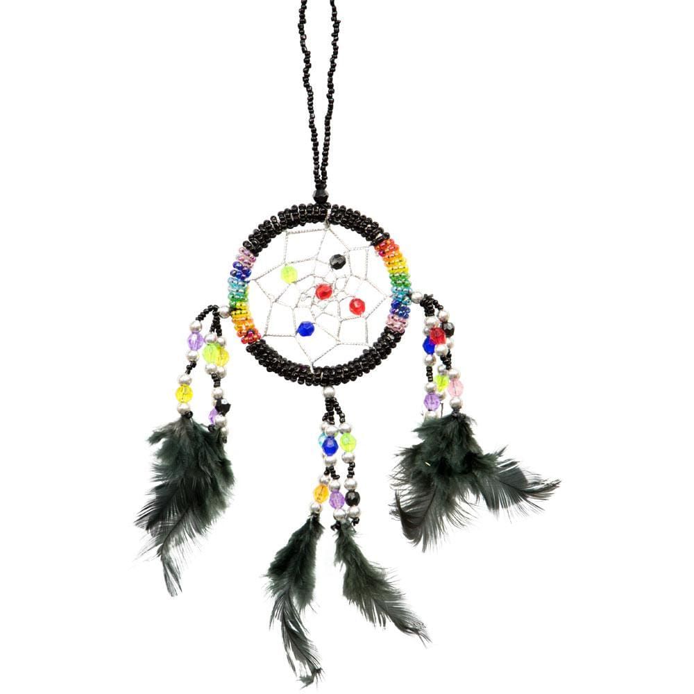 2.5&quot; Dream Catcher - Beaded 7 Chakras - Black, SKU KH-30098, UPC 6016208910984