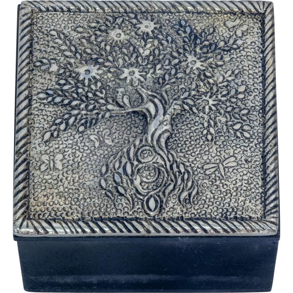2.3&quot; White Metal Trinket Box - Tree of Life, SKU KH-44404, UPC 6016216165154