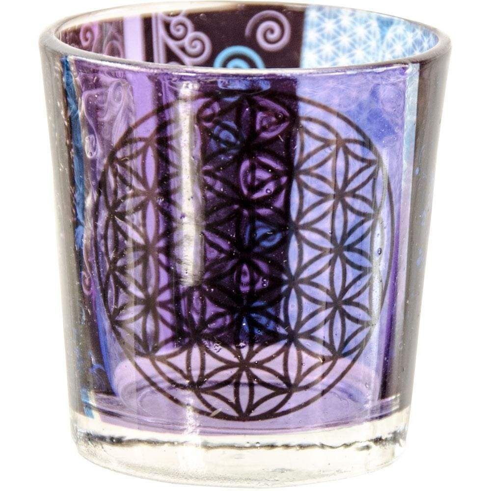 2.5&quot; Printed Glass Votive Holder - Flower of Life, SKU KH-01156, UPC 6016202611603