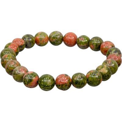 8 mm Elastic Bracelet Round Beads - Unakite, SKU KH-98619, UPC 6016203195119