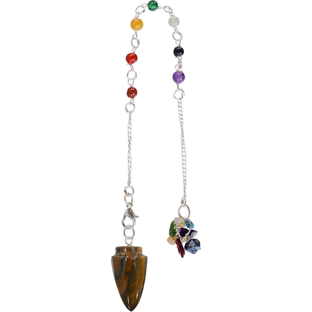 Curved Pendulum - Tiger Eye with Chakra Chain, SKU KH-61292, UPC 6016208625635