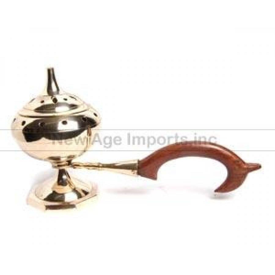 7&quot; Brass Incense Burner with Wood Handle, SKU BCB-1002, UPC 6016209154158
