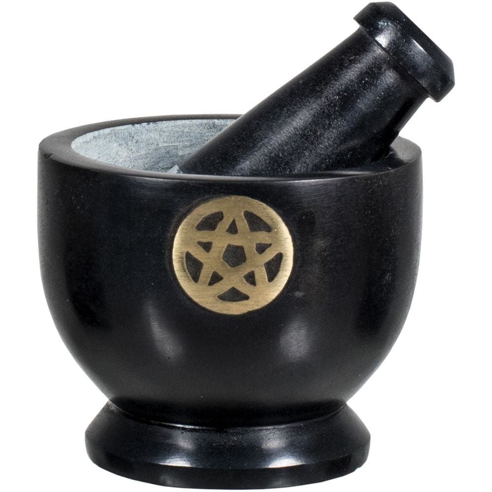 3&quot; Soapstone Mortar &amp; Pestle - Pentacle Finding Black, SKU KH-64008, UPC 6016218227287