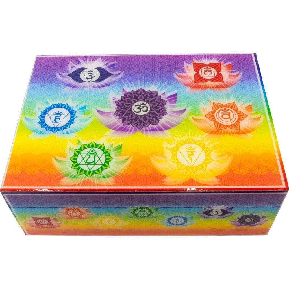 5&quot; x 7&quot; Wooden Box Printed Velvet Lined - 7 Chakras, SKU KH-44393, UPC 6016226222236