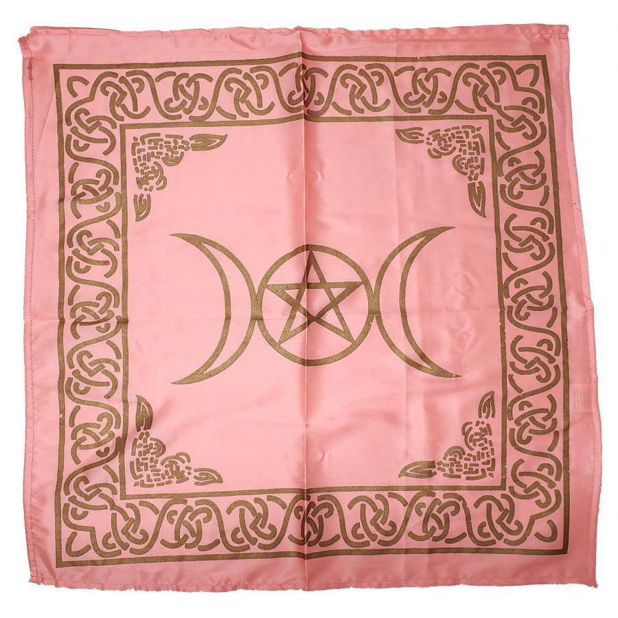 21&quot; Satin Altar Cloth - Triple Moon Pentagram on Baby Pink &amp; Gold, SKU SC96-Baby Pink, UPC 60160361…