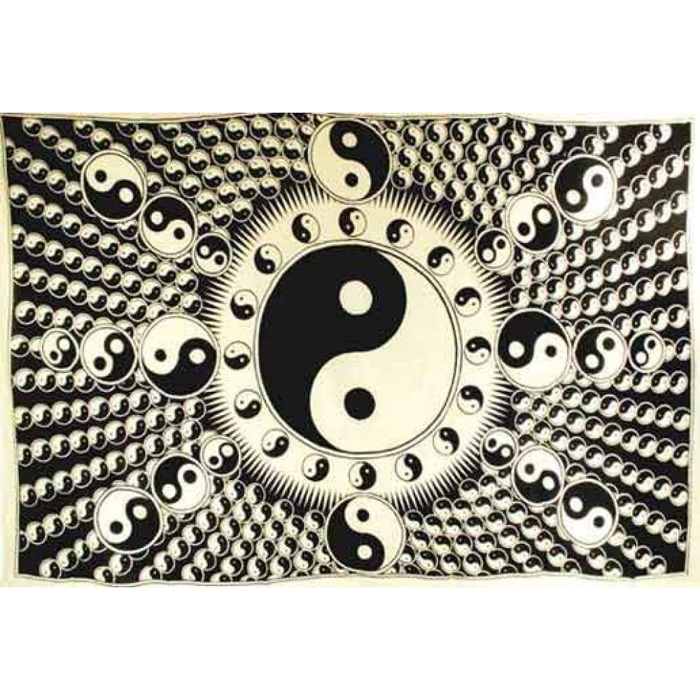 72&quot; x 108&quot; White And Black Yin Yang Tapestry, SKU X052-CPS-YYW, UPC 6016219021020