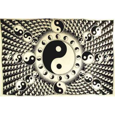 72&quot; x 108&quot; White And Black Yin Yang Tapestry, SKU X052-CPS-YYW, UPC 6016219021020