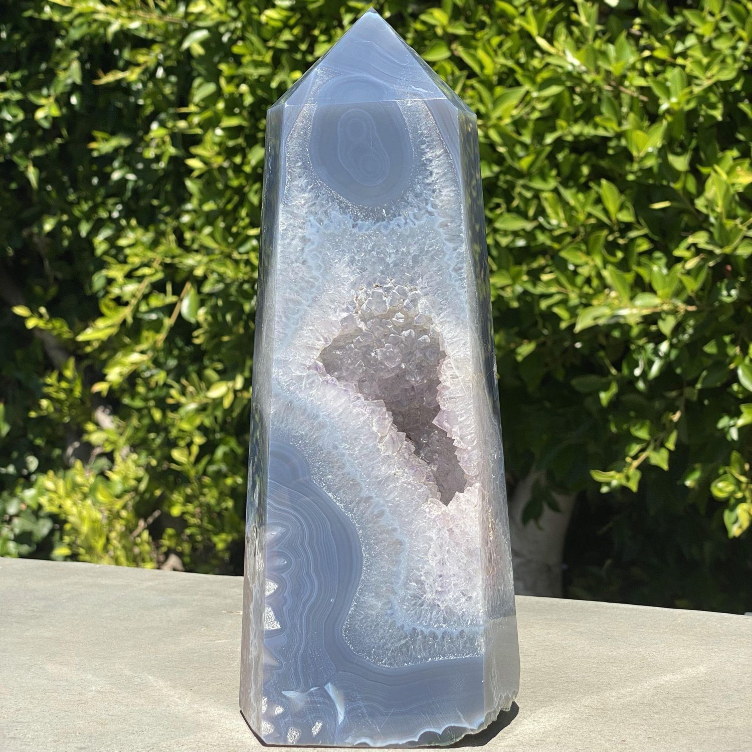 Natural Agate Geode Hand Carved Obelisk - 10.78 lbs (12 x 4.5 x 3.5 inches), SKU MP-115, UPC 601624…