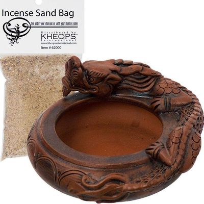 4.75&quot; Ceramic Incense Holder - Dragon Terra Cotta with Sand Bag, SKU KH-89456, UPC 6016204375398