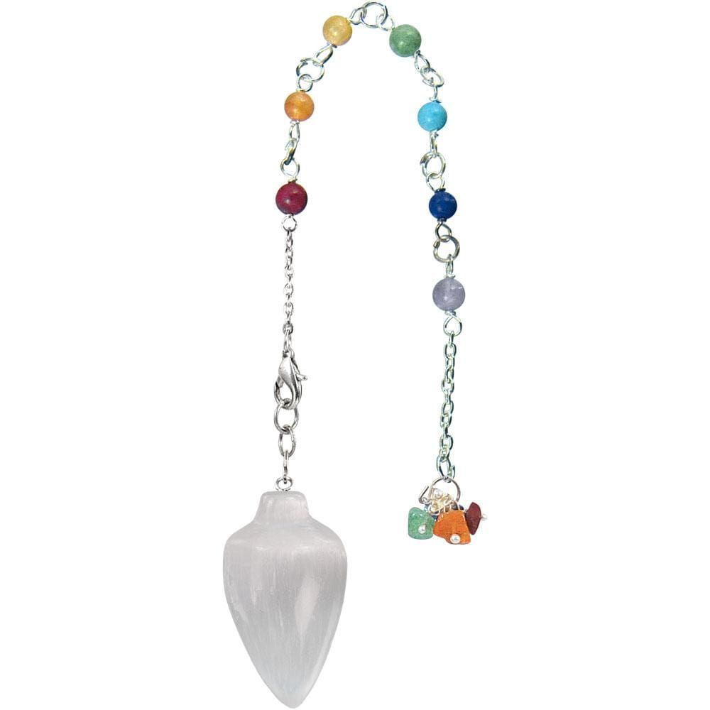 Curved Pendulum - Selenite with Chakra, SKU KH-61035, UPC 6016211635607