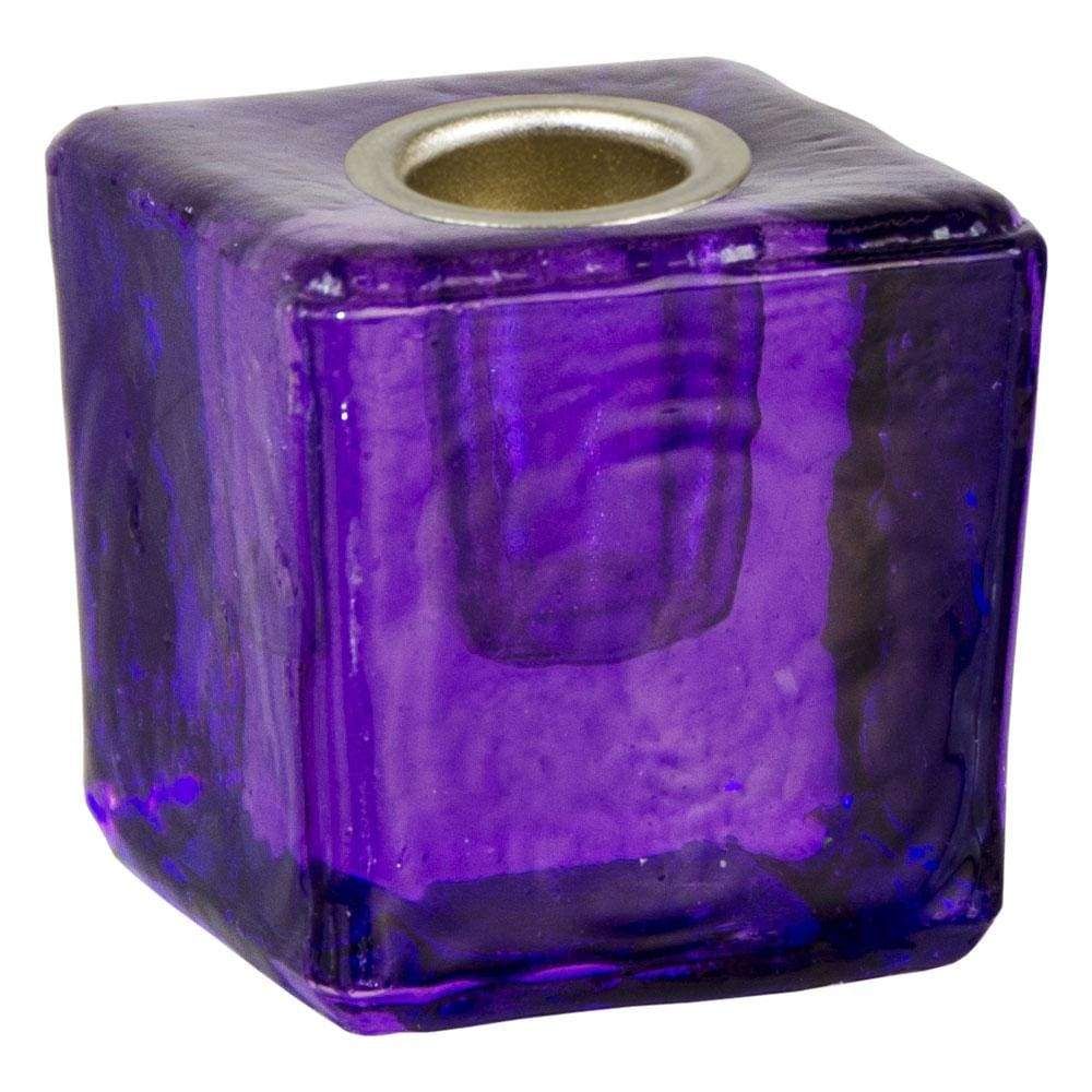 1.25&quot; Mini Glass Candle Holder Cube - Purple, SKU KH-03524, UPC 6016204936919