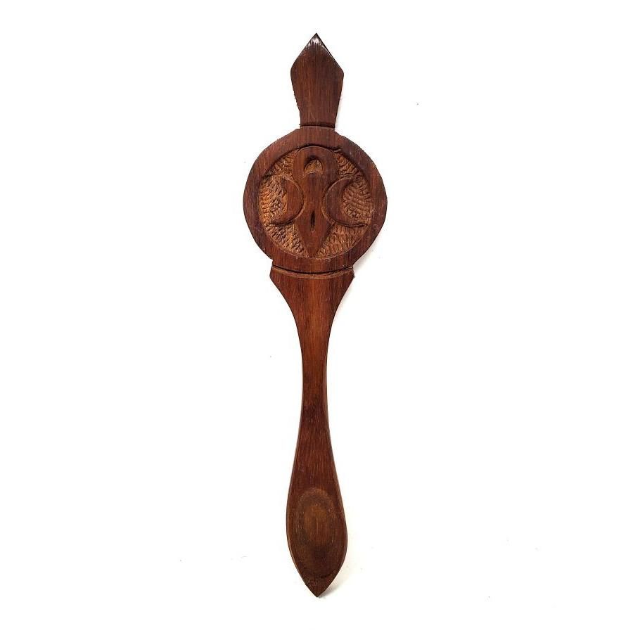 6.5&quot; Goddess of Earth Triple Moon Ritual Sheesham Wood Spoon, SKU SPS06, UPC 700317026921