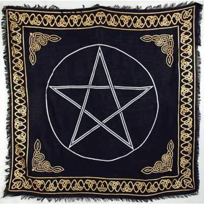 36&quot; Satin Altar Cloth - Pentagram on Black &amp; Gold Bordered, SKU SC84A, UPC 6016213781753