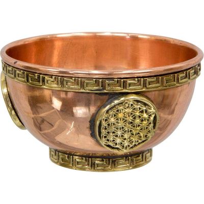 3&quot; Copper Bowl Incense &amp; Charcoal Burner - Flower of Life, SKU CB3Y, UPC 6016217172137