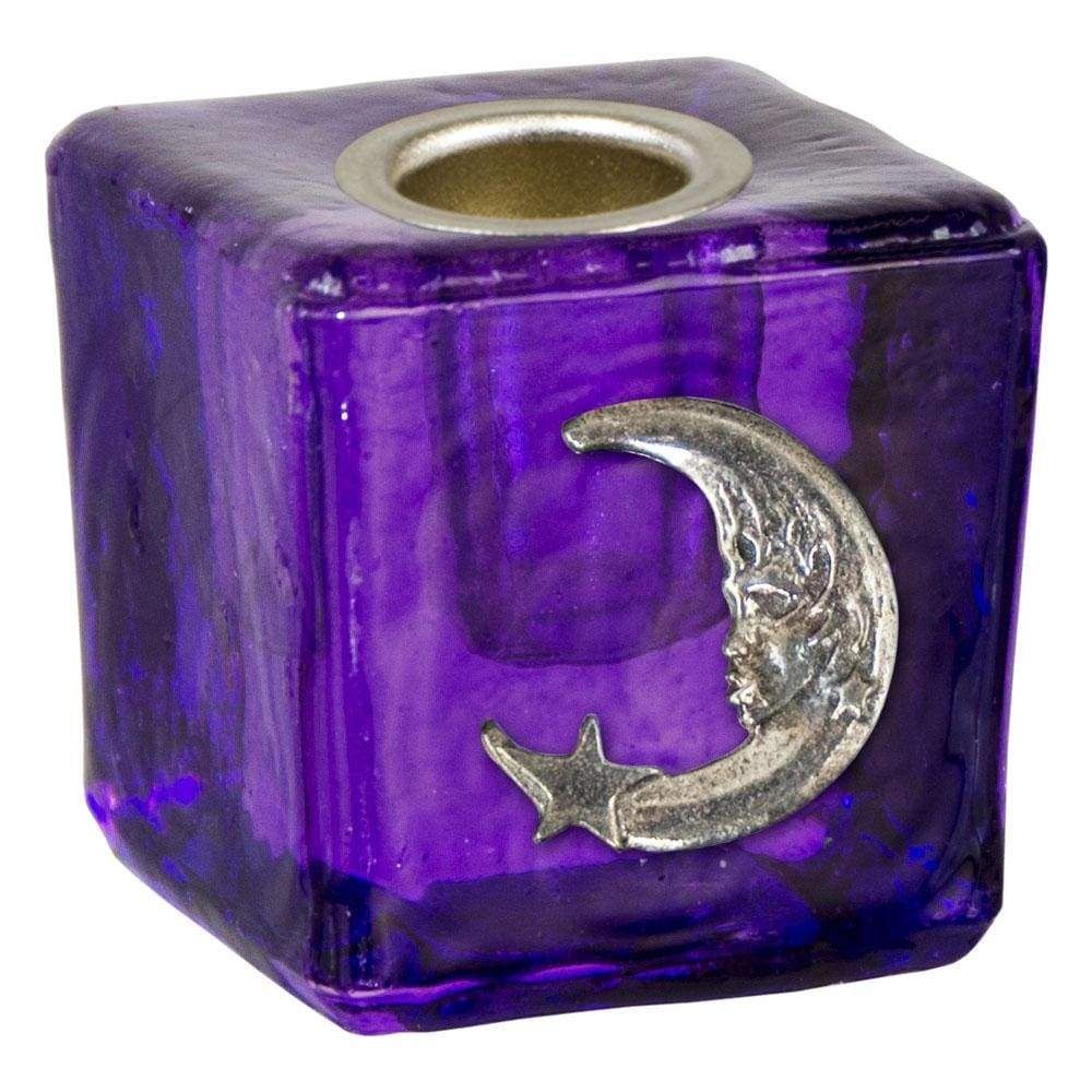 1.25&quot; Mini Glass Candle Holder Cube - Purple Moon Goddess, SKU KH-03565, UPC 6016224287282