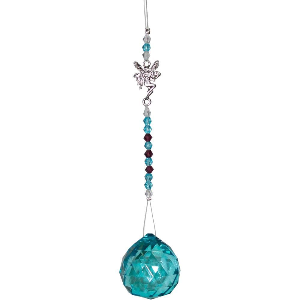 12&quot; Hanging Crystal with Cut Glass Bead - Fairy Turquoise, SKU KH-62914, UPC 6016207510529