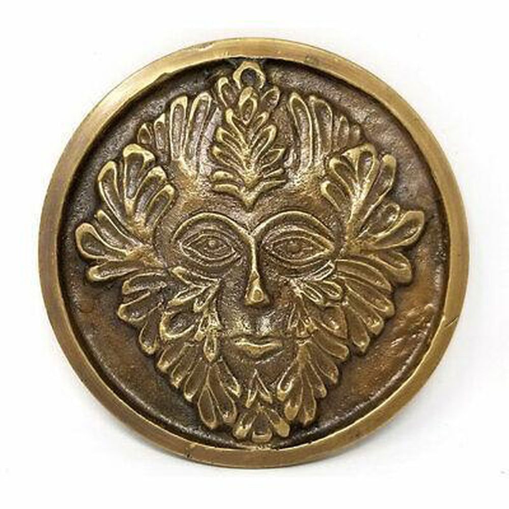 3.5&quot; Green Man Solid Brass Altar Tile, SKU 546G2, UPC 6016202937994