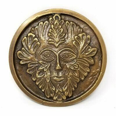 3.5&quot; Green Man Solid Brass Altar Tile, SKU 546G2, UPC 6016202937994