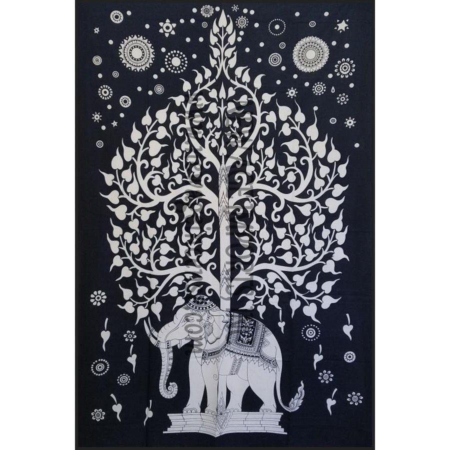 54&quot; x 86&quot; White Elephant Tree of Life Tapestry, SKU TST-ETW, UPC 6016203831864