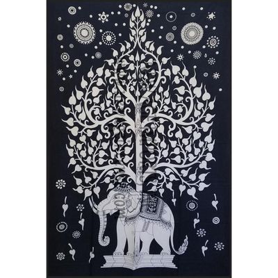 54&quot; x 86&quot; White Elephant Tree of Life Tapestry, SKU TST-ETW, UPC 6016203831864
